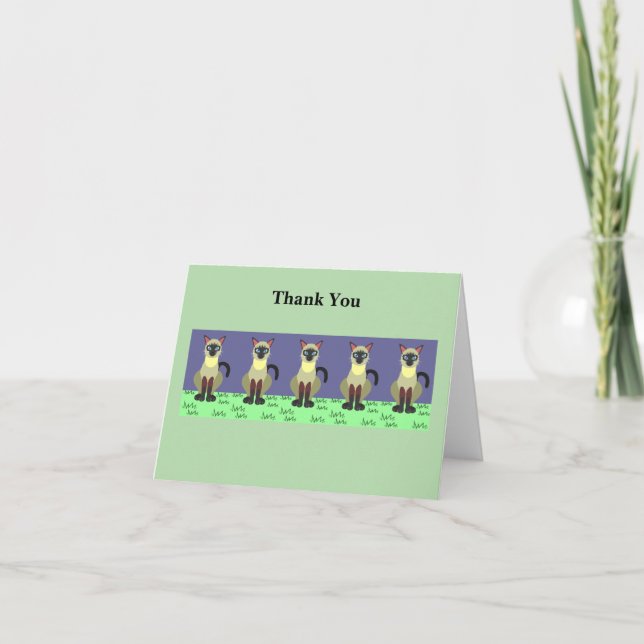 Tarjeta De Agradecimiento Feline Art Thank You Card – Siamese Cats on Grass (Anverso)
