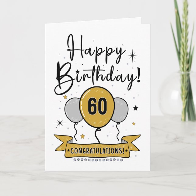 Tarjeta De Agradecimiento Feliz 60º cumpleaños con oro (Anverso)