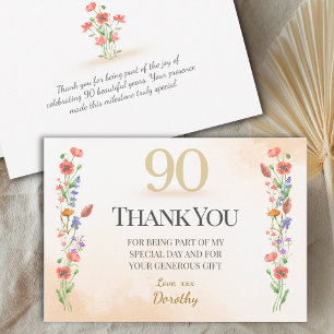 Tarjeta De Agradecimiento Feliz 90 Cumpleaños – Diseño de Flor Silvestre