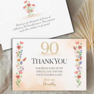 Tarjeta De Agradecimiento Feliz 90 Cumpleaños – Diseño de Flor Silvestre
