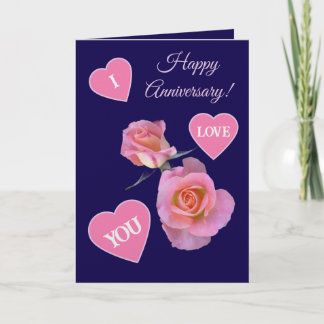 Tarjeta De Agradecimiento Feliz aniversario / Corazones y Rosas