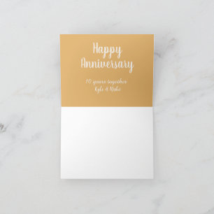 Tarjeta De Agradecimiento Feliz aniversario dorado blanco 10 años nombre fec