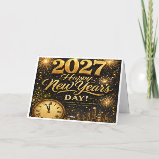 Tarjeta De Agradecimiento Feliz Año Nuevo 2027 | Fuegos Artificiales de Oro