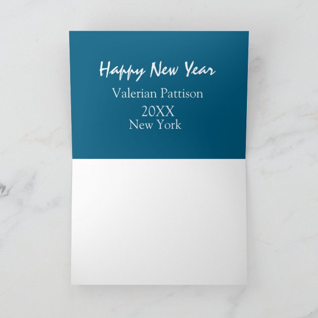 Tarjeta De Agradecimiento Feliz año nuevo azul nombre lugar año boho simple  (Interior)