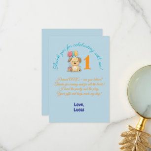 Tarjeta De Agradecimiento Feliz cachorro, 1er cumpleaños, niño, fiesta, plan