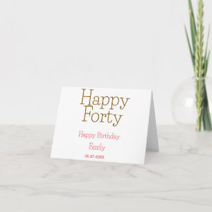 Tarjeta De Agradecimiento feliz cuarenta cumpleaños nombre dorado rojo letra