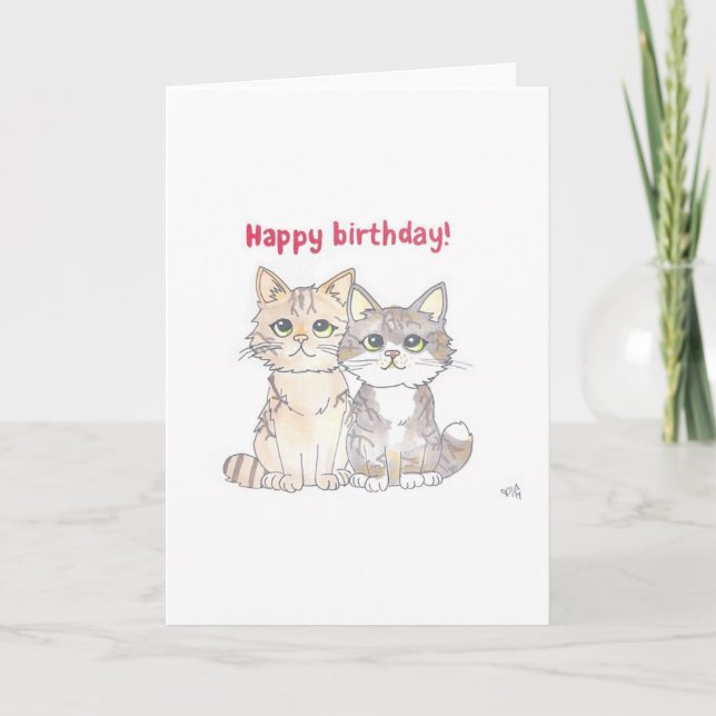 Tarjeta De Agradecimiento Feliz cumpleaños - 2 gatos (Anverso)