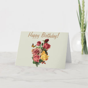 Tarjeta De Agradecimiento Feliz cumpleaños a los Rosas de Vintage y mariposa