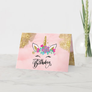 Tarjeta De Agradecimiento Feliz cumpleaños a mujeres Chicas de Unicornio ros
