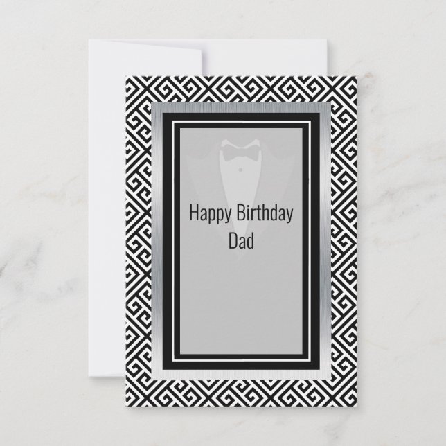 Tarjeta De Agradecimiento Feliz cumpleaños a papá, negro y blanco gracias. (Anverso)