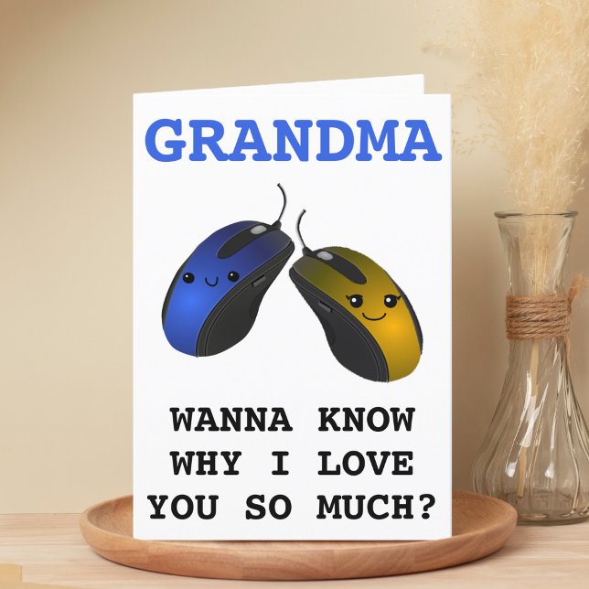 Tarjeta De Agradecimiento Feliz Cumpleaños Abuela Click Ratón de Computadora (Funny Computer Mouse Click Grandmother Happy Birthday Thank You Card)