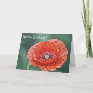 Tarjeta De Agradecimiento Feliz cumpleaños, adormidera roja