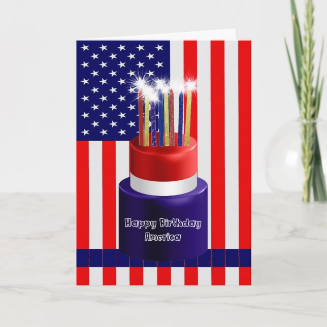 Tarjeta De Agradecimiento Feliz cumpleaños America Card Cake & Candles (Anverso)