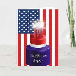 Tarjeta De Agradecimiento Feliz cumpleaños America Card Cake & Candles