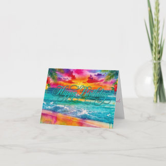 Tarjeta De Agradecimiento Feliz Cumpleaños Atardecer Paradisíaco 🌅