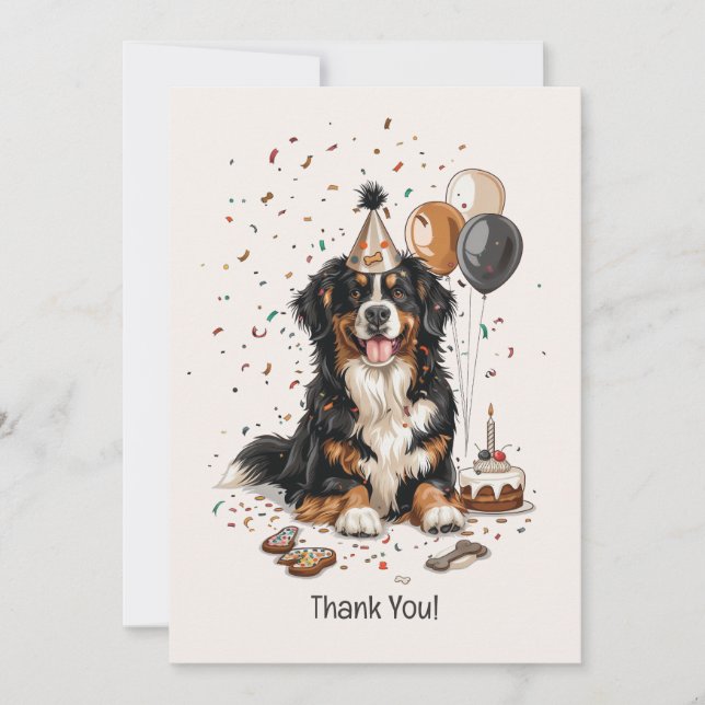 Tarjeta De Agradecimiento Feliz cumpleaños Bernese Mountain Dog (Anverso)