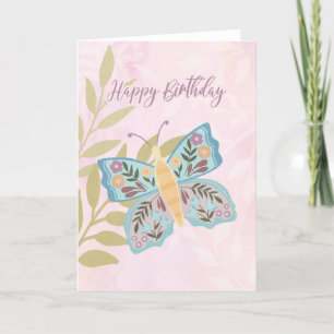 Tarjeta De Agradecimiento Feliz cumpleaños Boho Blue and Yellow Butterfly