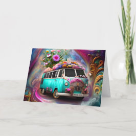 Tarjeta De Agradecimiento Feliz cumpleaños, camioneta Combi con flores de lo