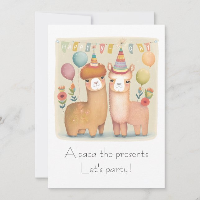 Tarjeta De Agradecimiento Feliz cumpleaños, carta de cumpleaños de Alpacas (Anverso)