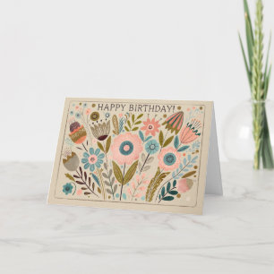 Tarjeta De Agradecimiento Feliz cumpleaños Cheery Gouache Floral de arte pop