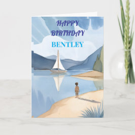 Tarjeta De Agradecimiento feliz cumpleaños chico en el lago chico personaliz