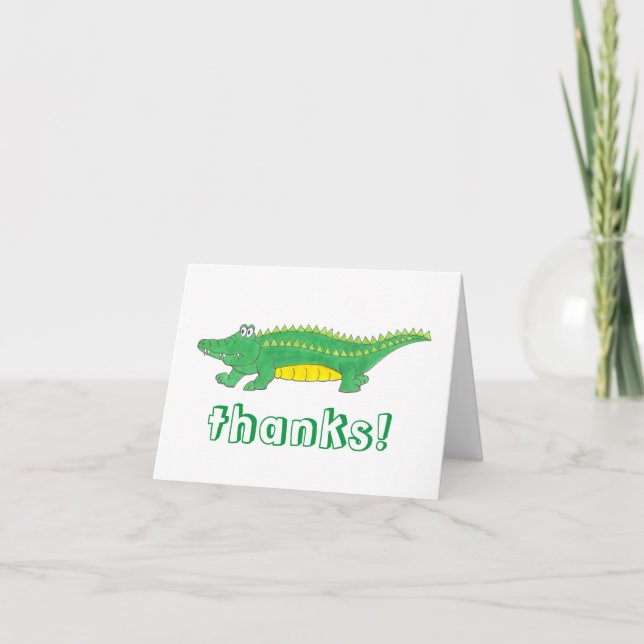 Tarjeta De Agradecimiento Feliz cumpleaños, cocodrilo del lagarto verde amar (Anverso)