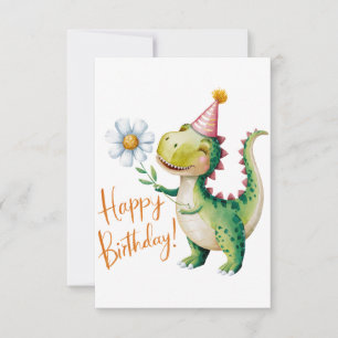 Tarjeta De Agradecimiento Feliz cumpleaños Dinosaurio con Fiesta y Gorra