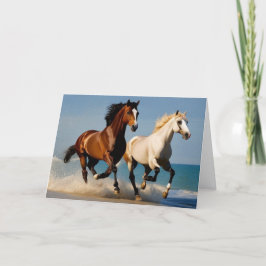 Tarjeta De Agradecimiento Feliz cumpleaños dos caballos galopando en la play