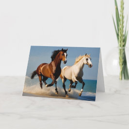 Tarjeta De Agradecimiento Feliz cumpleaños dos caballos galopando en la play