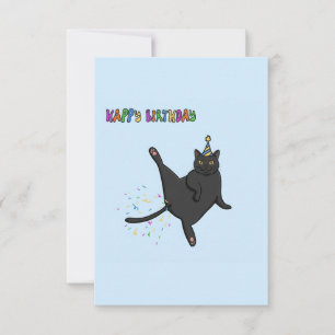 Tarjeta De Agradecimiento Feliz Cumpleaños Gato Negro Divertido Echando Conf
