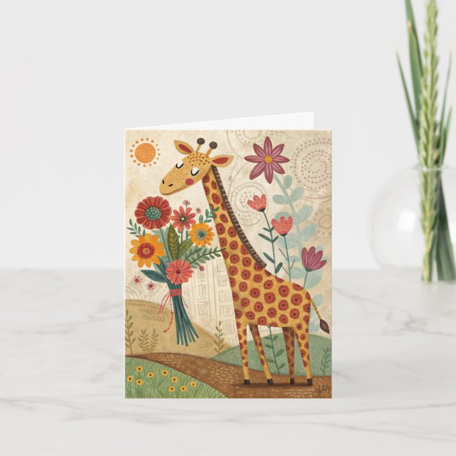 Tarjeta De Agradecimiento Feliz cumpleaños girafa folletos de arte popular c (Anverso)