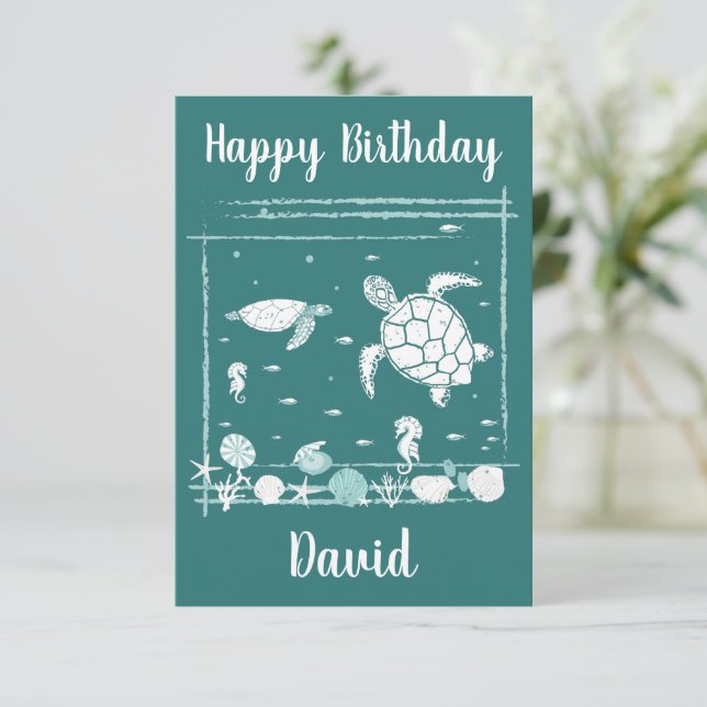 Tarjeta De Agradecimiento Feliz cumpleaños Guay Blue Underwater Ocean (Anverso de pie)