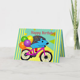 Tarjeta De Agradecimiento Feliz cumpleaños Hedgehog Riding Bicycle Balloons