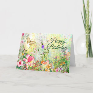 Tarjeta De Agradecimiento Feliz cumpleaños, hermosa acuarela, flores de jard