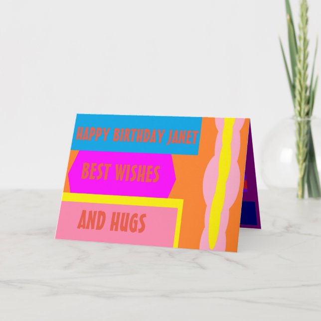 Tarjeta De Agradecimiento Feliz cumpleaños Janet pálido naranja diseño rosa  (Anverso)