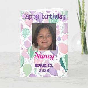 Tarjeta De Agradecimiento Feliz cumpleaños joven niña globos color página pa