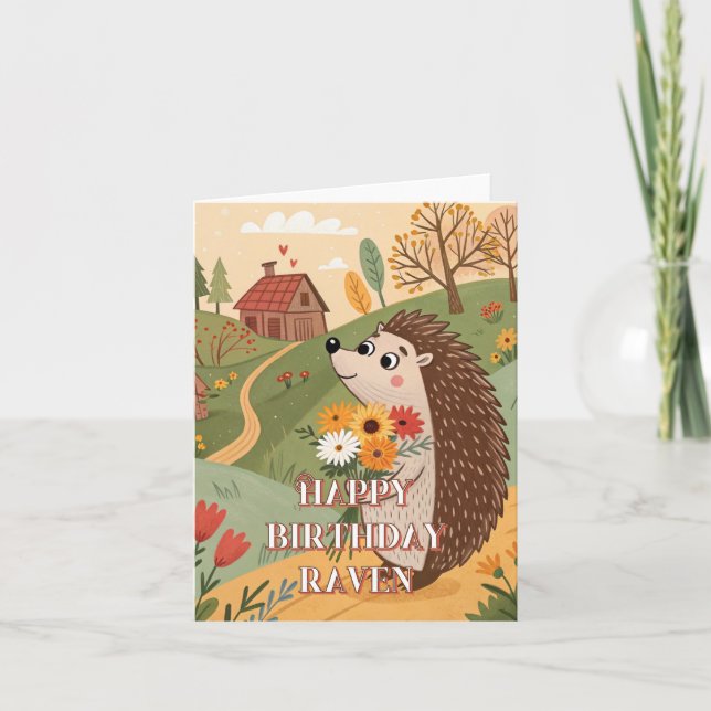 Tarjeta De Agradecimiento Feliz cumpleaños lindo hedgehog foldecard (Anverso)