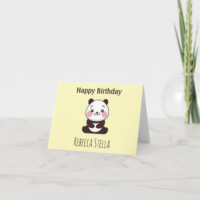 Tarjeta De Agradecimiento Feliz cumpleaños lindo oso panda amarillo (Anverso)