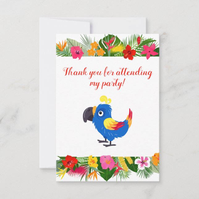 Tarjeta De Agradecimiento Feliz cumpleaños, loro tropical (Anverso)