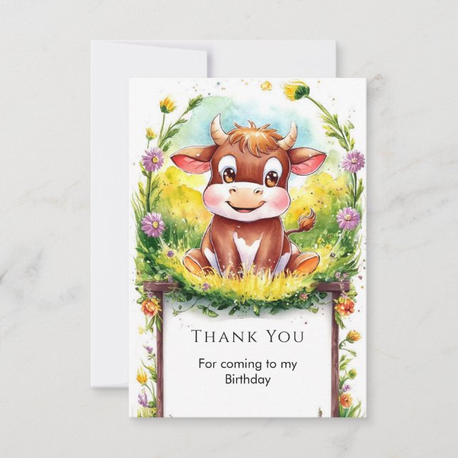 Tarjeta De Agradecimiento Feliz Cumpleaños Mágica Vaca (Anverso)