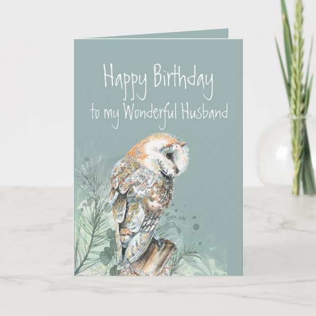 Tarjeta De Agradecimiento Feliz cumpleaños Maravilloso Huband Barn Owl (Anverso)