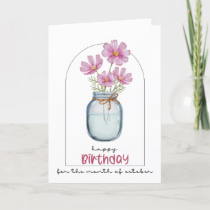 Tarjeta De Agradecimiento Feliz cumpleaños mes cosmos de flores Octubre