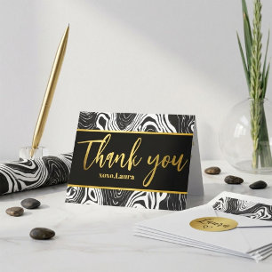 Tarjeta De Agradecimiento Feliz Cumpleaños Moderno Negro y Dorado Agata