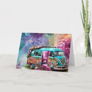 Tarjeta De Agradecimiento Feliz cumpleaños oxidado camioneta Combi con flore