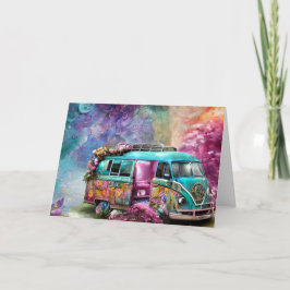 Tarjeta De Agradecimiento Feliz cumpleaños oxidado camioneta Combi con flore