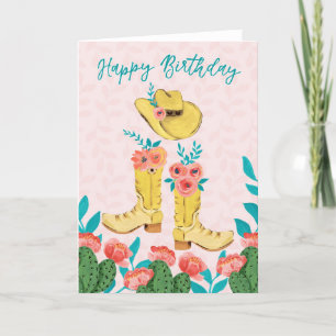 Tarjeta De Agradecimiento Feliz cumpleaños Painterly Gouache Cowgirl Boots G