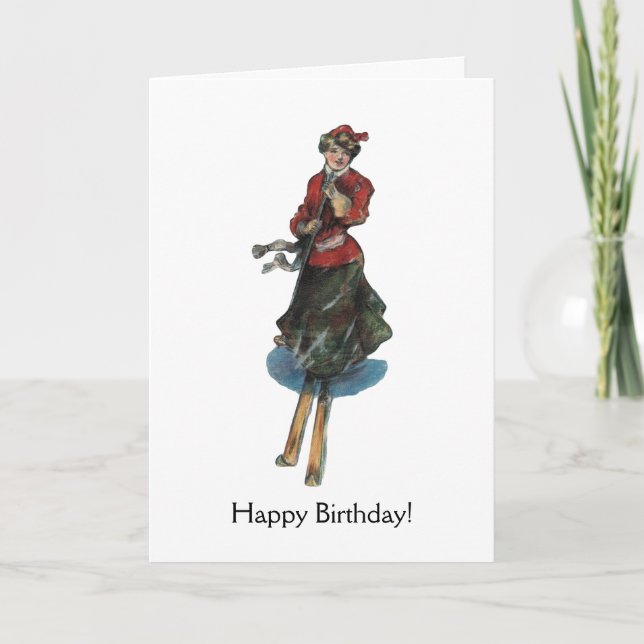 Tarjeta De Agradecimiento Feliz cumpleaños para un esquiador de la mujer (Anverso)