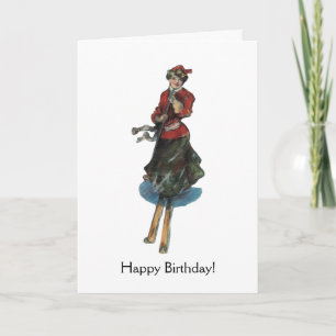 Tarjeta De Agradecimiento Feliz cumpleaños para un esquiador de la mujer