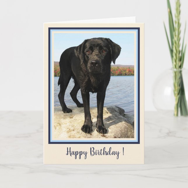 Tarjeta De Agradecimiento Feliz cumpleaños, perro cachorro negro de labrador (Anverso)