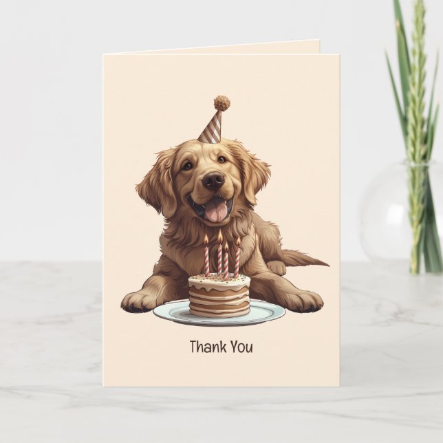 Tarjeta De Agradecimiento Feliz cumpleaños, perro de la recuperación de oro (Anverso)